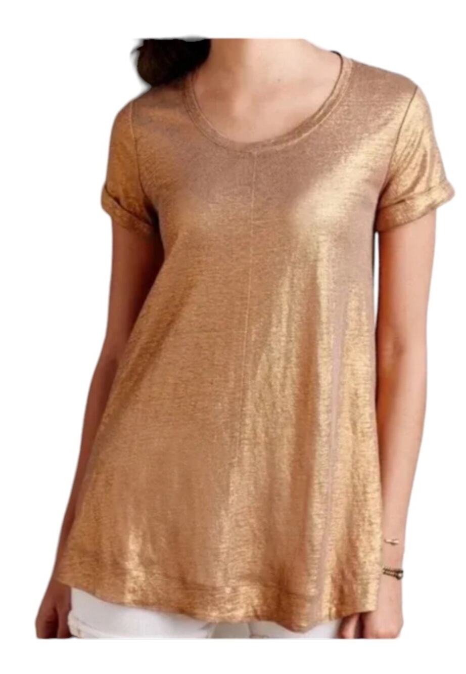 Anthropologie Bordeaux Shimmery Gold Metallic High Low Short Sleeve Blouse Top